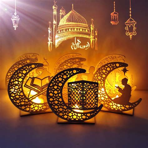 Satın alın 8 Styles DIY Wooden Ramadan Decorations Moon LED Candle Lamp Muslim Islam Eid Crafts ...