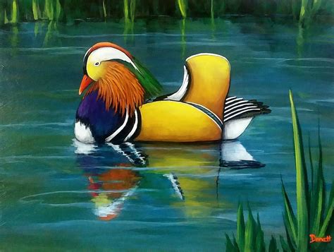 Colorful Mandarin Duck Painting by Danett Britt - Pixels