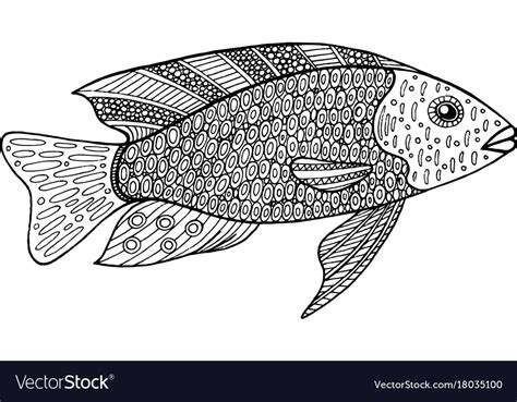 Doodle entangle fish coloring page for adults Vector Image