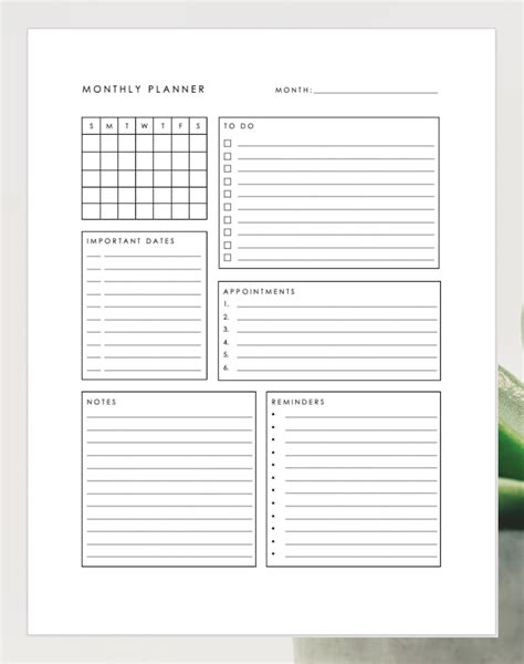 Minimalist Monthly Planner, Downloadable Personal Monthly Planner ...