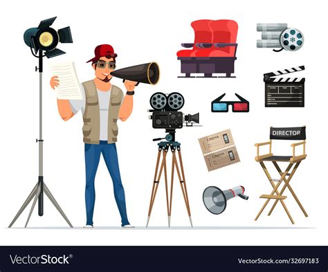 Movie director and cinematography equipment set Vector Image