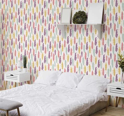 Colourful Feather patterned Wallpaper - TenStickers