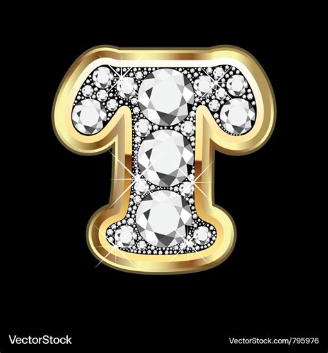 Letter t gold and diamond Royalty Free Vector Image