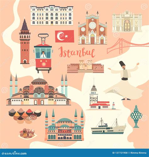 Istanbul City Colorful Vector Map. Famous Istanbul Building Stock ...