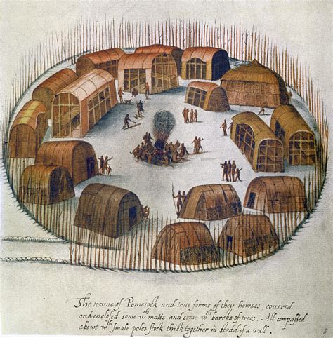 Algonquian Village, 1585 Drawing by Granger - Fine Art America