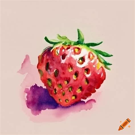 Watercolor painting of a strawberry on neutral background on Craiyon