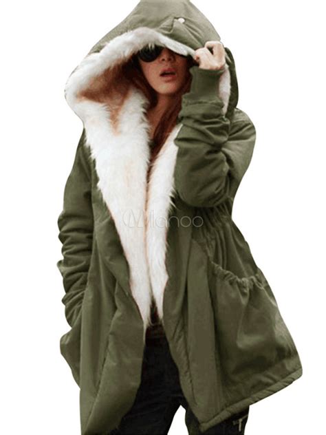 Lined Winter Coat Black Women's Faux Fur Hooded Warm Coat - Milanoo.com