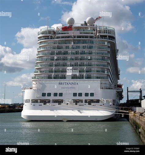 The Britannia cruise ship viewed from the stern alongside Ocean ...