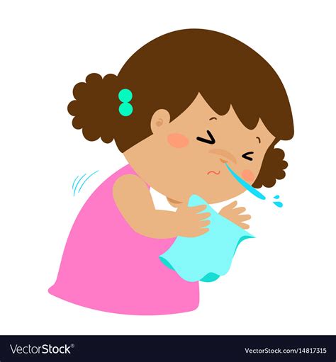 Little girl sneezing cartoon Royalty Free Vector Image