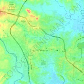 Mapa topográfico Los Alcarrizos, altitude, relevo