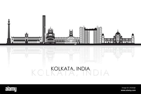 Silhouette Skyline panorama of city of Kolkata, India - vector ...