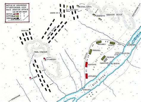 Battle of Omdurman 2nd September 1898: the Main Dervish Attack: map by ...