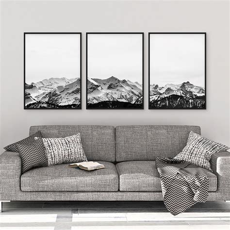 Black White Wall Art Mountain Art Print Set of 3 Prints - Etsy