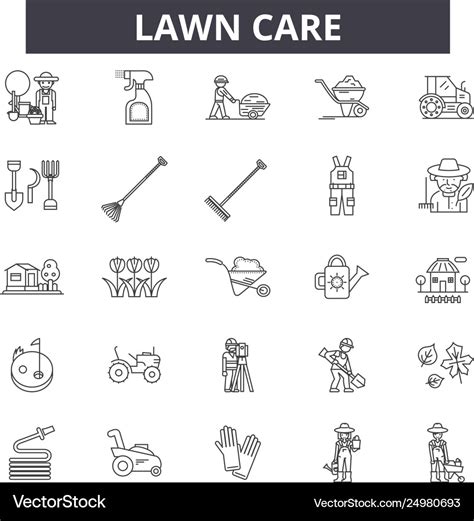 Lawn care line icons signs set outline Royalty Free Vector