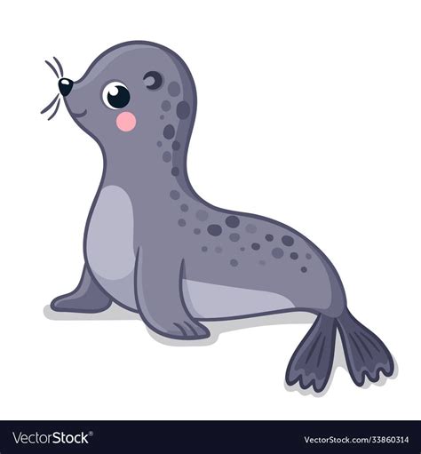 Cute little gray seal sits on a white background. Vector illustration with cute animals in ...