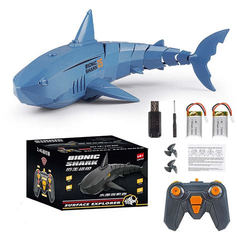 Remote Control Shark Toy with LED Light, Rechargeable Electric Toy RC Shark with 2 Battery Pool ...