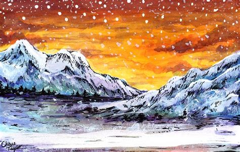 Snowy Mountains, 4" x 6", Watercolor & Ink : r/Watercolor