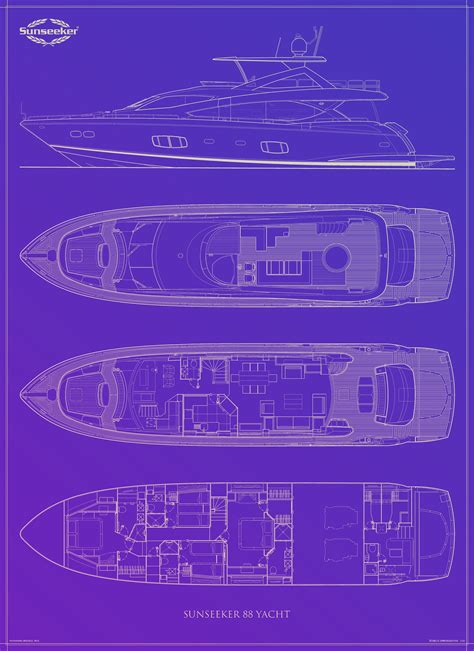 Sunseeker 88 yacht blueprint | Yacht, Boat plans, Boat building plans