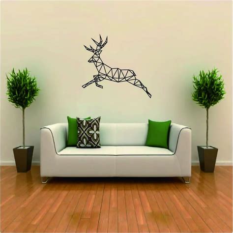 Geometric Running Deer Animal Wall Sticker 3D Vinyl Wall Art Geometry Animal Series Home Decor ...