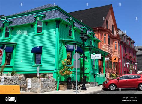 facade of traditional old building downtown Lunenburg, Nova Scotia, Canada, North America.Photo ...