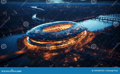 Aerial View of Football Stadium with Lights and Full Gallery Stock ...