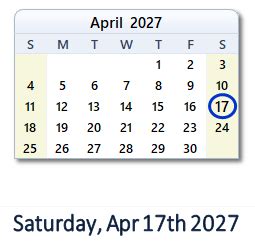 April 17, 2027 Calendar with Holidays & Count Down - USA