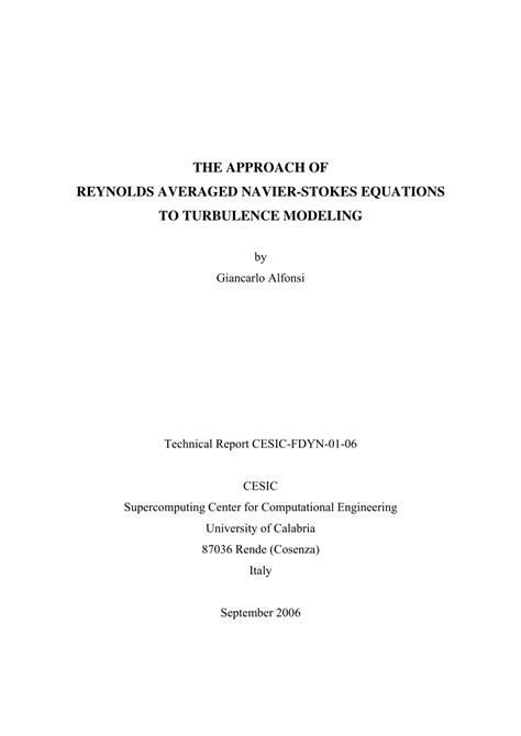 (PDF) THE APPROACH OF REYNOLDS AVERAGED NAVIER-STOKES EQUATIONS TO TURBULENCE MODELING