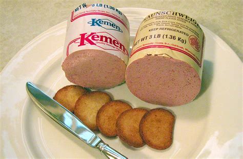 Braunschweiger or liver sausage, Kemen brand liverwurst is best