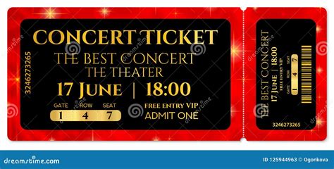 Ticket Template, Concert Ticket with Stars Tear-off Ticket Mockup on ...