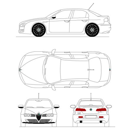 Sedan type car front view, side view, top view cad drawing - Cadbull