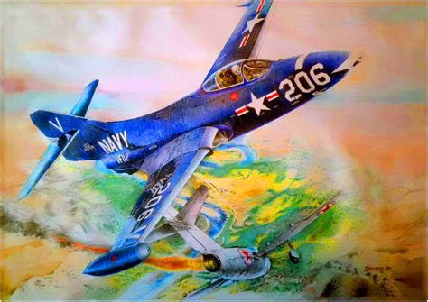 F9F-5 Panther Vs. MiG-15 | Aviation art, Aircraft art, Airplane art