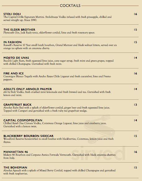 The Capital Grille menu in Fairfax, Virginia, USA