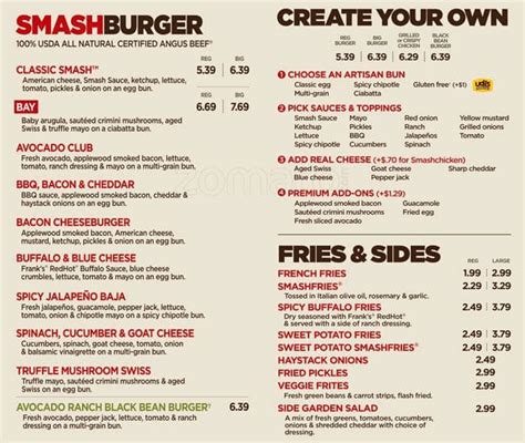 Smashburger Menu, Menu for Smashburger, Emeryville, Emeryville ...