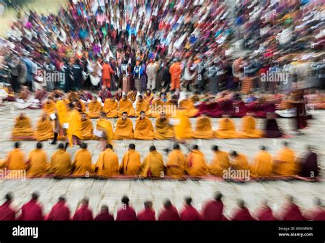 Buddhist monks during ceremony at Paro religious festival Bhutan Stock ...