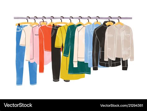 Colored clothes or apparel hanging on hangers on Vector Image