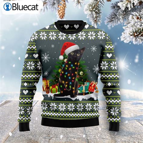 Black Cat Merry And Bright Ugly Christmas Sweaters - Peto Rugs