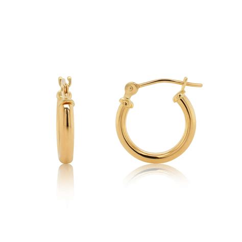 Kezef - 14K Yellow Gold Polished Small 2mm Hoop Earrings for Women - 12mm (0.45 Inch) Diameter ...