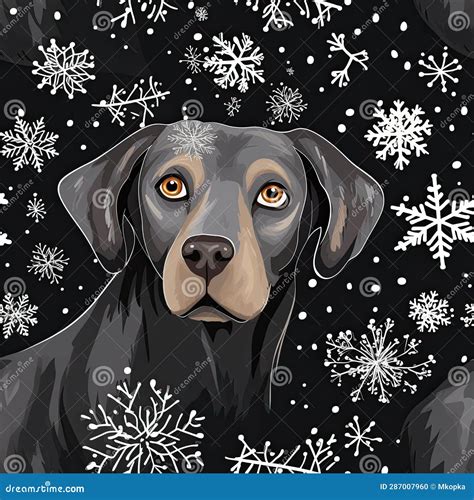 Cute Black Labrador Retriever Dog Seamless Repeating Background Tile Wallpaper, White Snowflakes ...