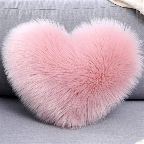 Fuzzy Heart Pillow with Fur Pink Color for Girls Bedroom | Interior ...