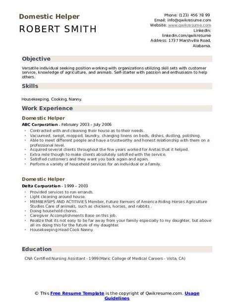 Domestic Helper Resume Samples | QwikResume