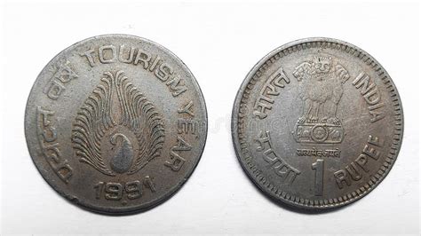 Tourism Year 1991 Old Indian 1 Rupee Coin Isolated on White Background ...