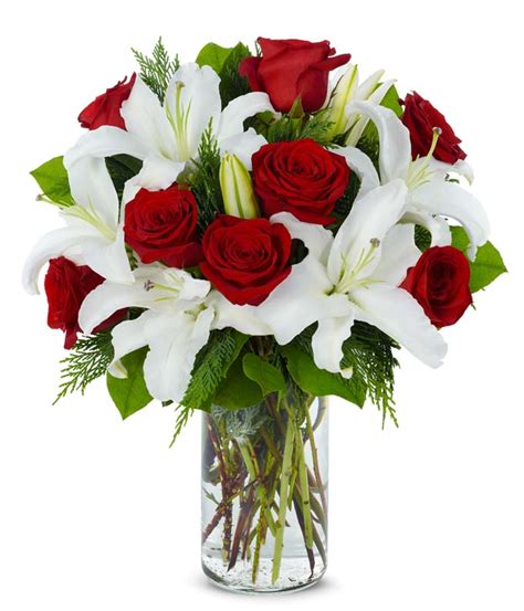 Exclusive Red Rose & Lily Arrangement - flowersusa.net