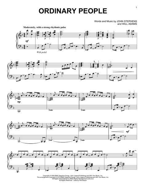 Ordinary People by John Legend Sheet Music for Piano Solo at Sheet Music Direct