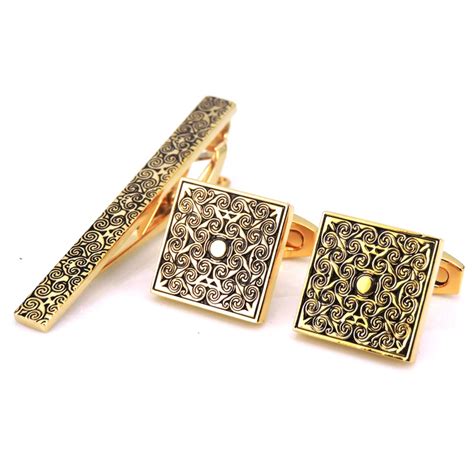 XKZM brand high quality Cufflink tie clip Golden Flower engraving ...