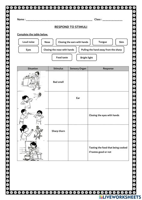 Stimulus Response Worksheet