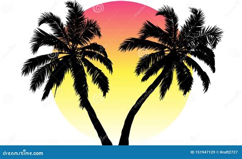 Sunset and Silhouette of Palm Trees Stock Vector - Illustration of ...