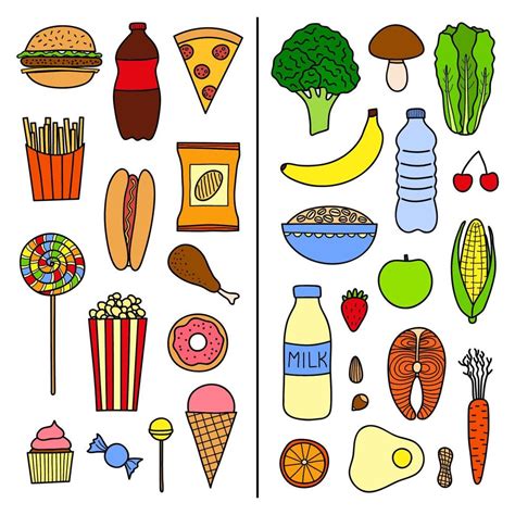 Set of healthy and unhealthy food. 13157756 Vector Art at Vecteezy