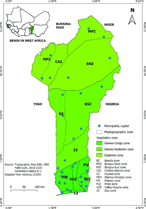 Map of the vegetation zones and phytogeographic zones of Benin showing... | Download Scientific ...