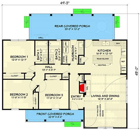 Open 3 Bedroom with Farmhouse Charm - 28920JJ | Architectural Designs - House Plans