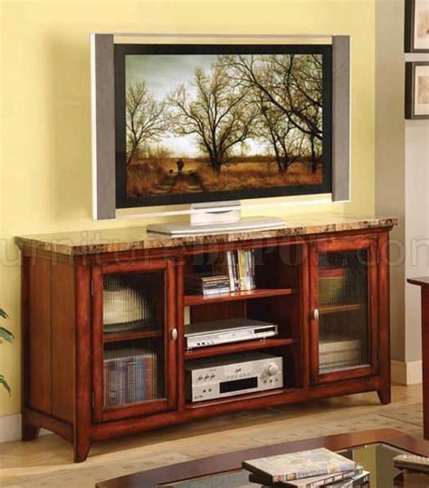 Cherry Finish Modern TV Stand w/Faux Marble Top